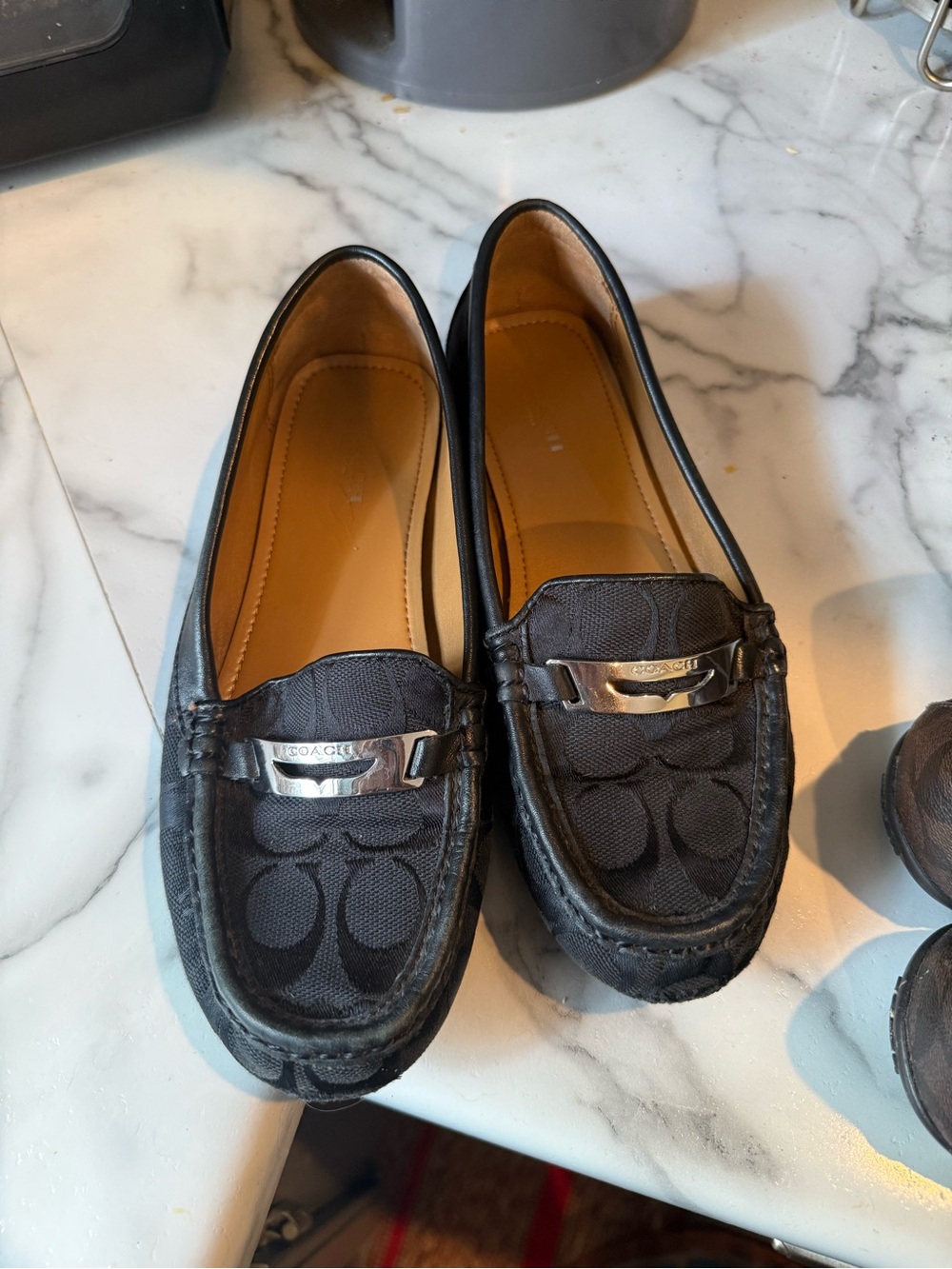 Coach Black Signature Jacquard Driving Loafers with Silver Bit